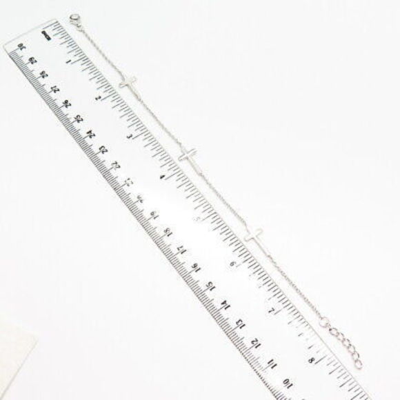 925 Sterling Silver Cross Station Rolo Link Bracelet 7.5-8.5" - Picture 2 of 5